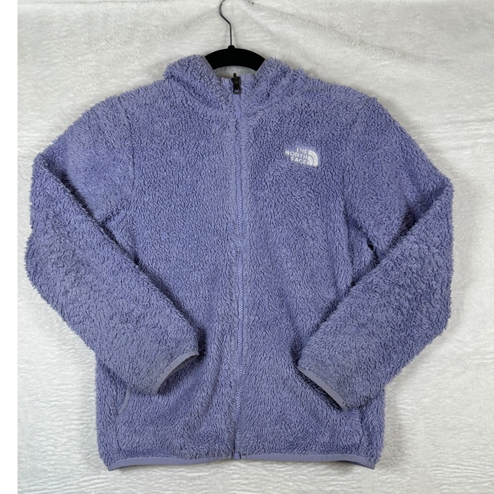 The North Face Fleece Jacket Girls M 10/12 Purple High Pile Full Zip Hooded